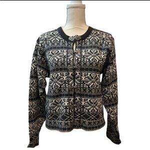 Vintage Woolrich Fair Isle Gray and Ivory Cotton Blend Cardigan Size M